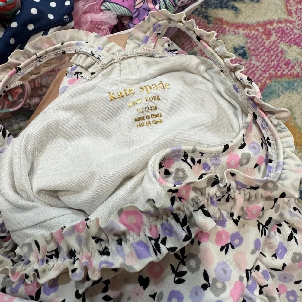 Kate Spade floral swimsuit one piece bow ruffle skirt baby girl ditsy print